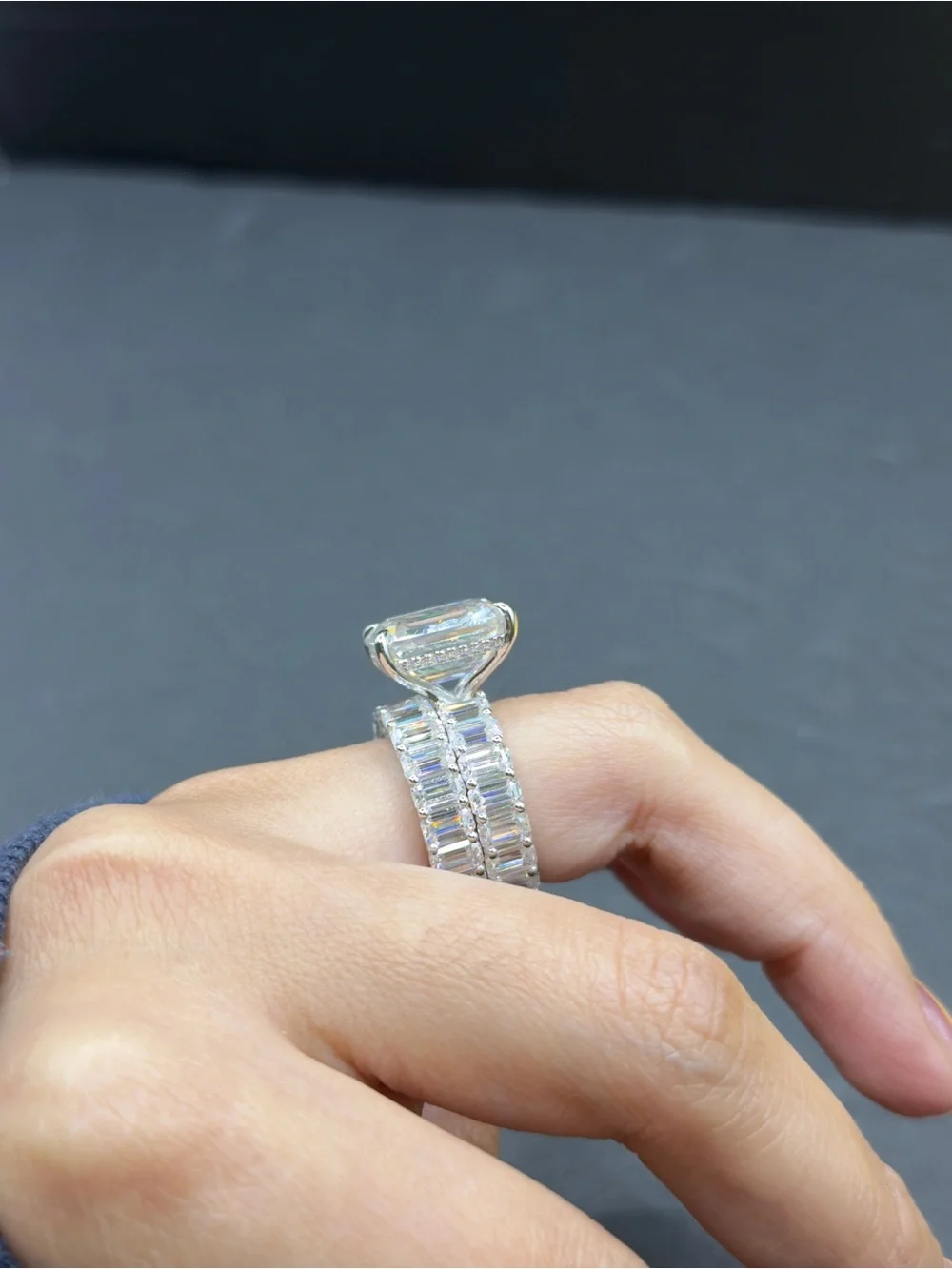 30cttw emerald cut Moissanite statement wedding set size 6.5
